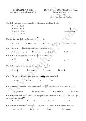 Đề thi THPT quốc gia môn Toán 12